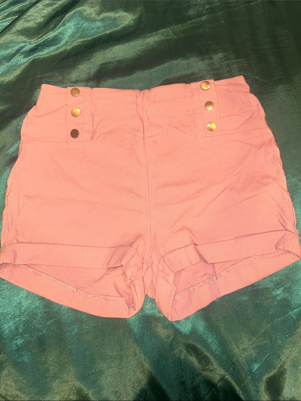 Active USA High-Waist Pink Shorts with Gold Buttons
